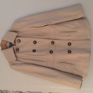 Kenneth Cole Reaction Pea Coat Women's Large Beige Wool Blend Double Breasted